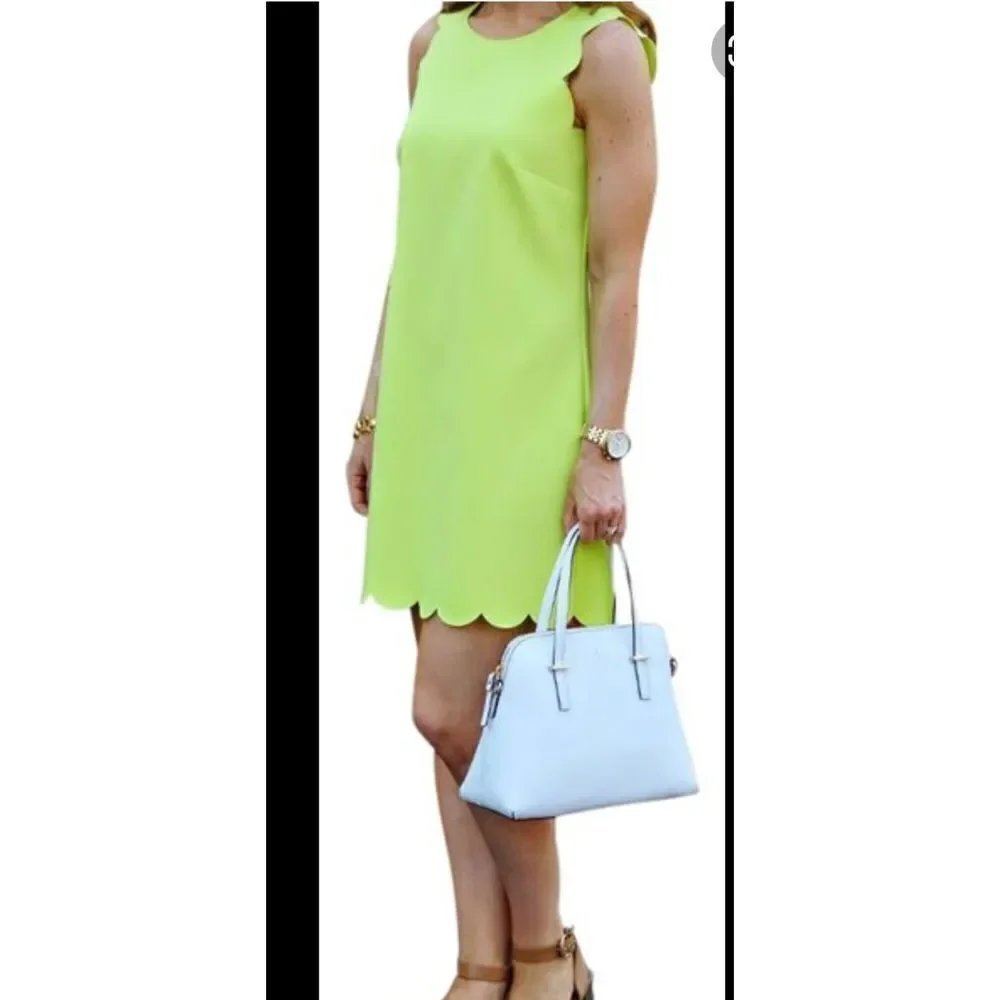 J Crew Scalloped Shift neon citrine Sleeveless Dress sz 2